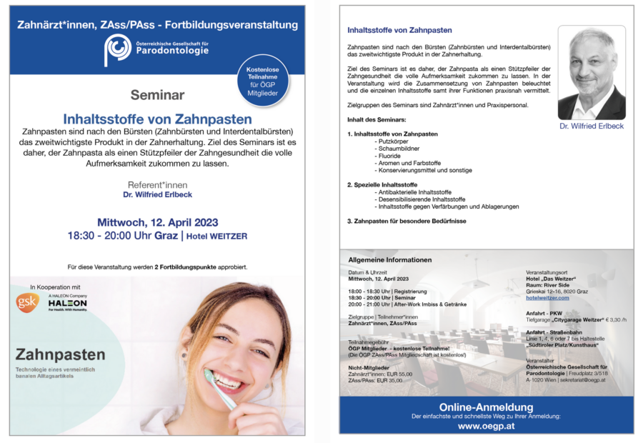 ÖGP Seminar – Inhaltsstoffe von Zannpasten – NEU 12.04.23, Graz